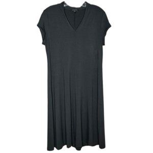 Eileen Fisher V-Neck Jersey Dress with Cap Sleeves - Charcoal Gray - MP